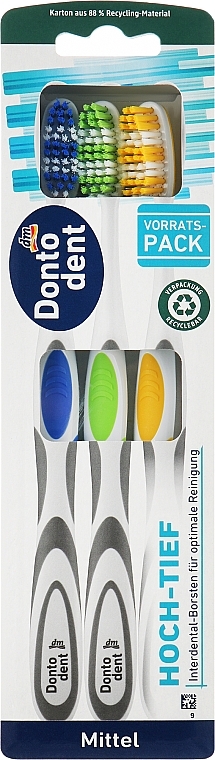 Набір зубних щіток Mittel, жовта, зелена, синя - Dontodent — фото N1