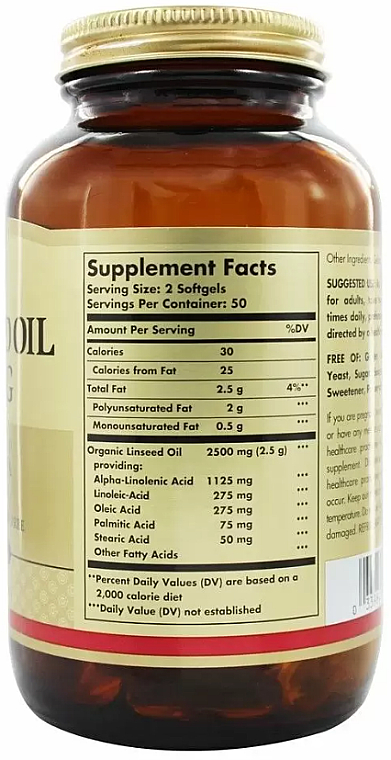 Дієтична добавка "Лляна олія", 1250 мг - Solgar Flaxseed Oil — фото N2