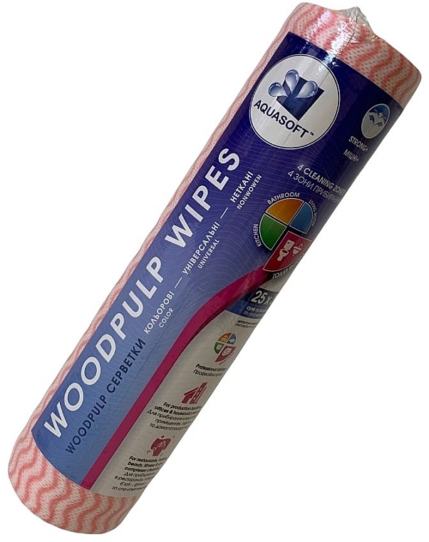 Универсальные салфетки, спанлейс, розовая волна, 25x30 см, 30 шт. - Aquasoft Woodpulp Wipes  — фото N3