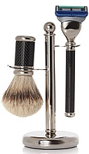 Парфумерія, косметика Набір для гоління - Golddachs SilverTip Badger, Fusion Chromed Black (sh/brush + razor + stand)