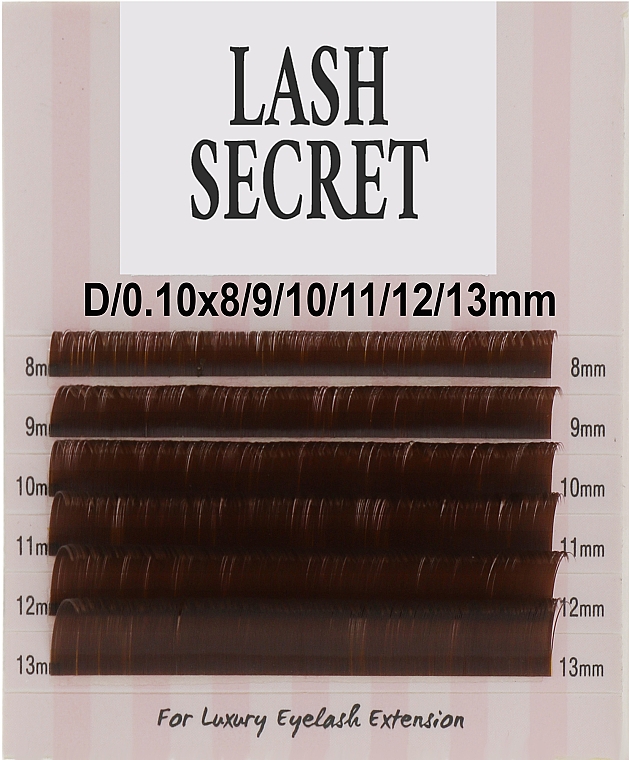 Накладні вії, темно-коричневі, mix, 6 ліній (0,1, D, (8-13)) - Lash Secret — фото N1