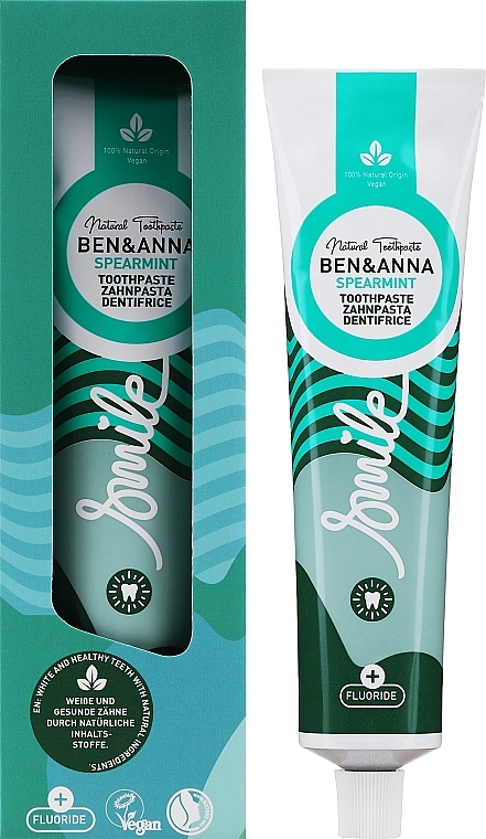 Натуральная зубная паста "Мята" - Ben & Anna Natural Toothpaste Spearmint with Fluoride (туба) — фото N1