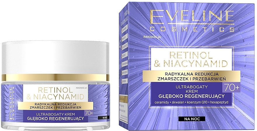 Насыщенный глубоко регенерирующий ночной крем 70+ - Eveline Cosmetics Retinol & Niacynamid — фото N1