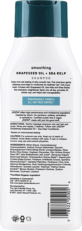 Шампунь для волосся з морськими водоростями - Jason Natural Cosmetics Smoothing Grapeseed Oil + Sea Kelp Shampoo — фото N2