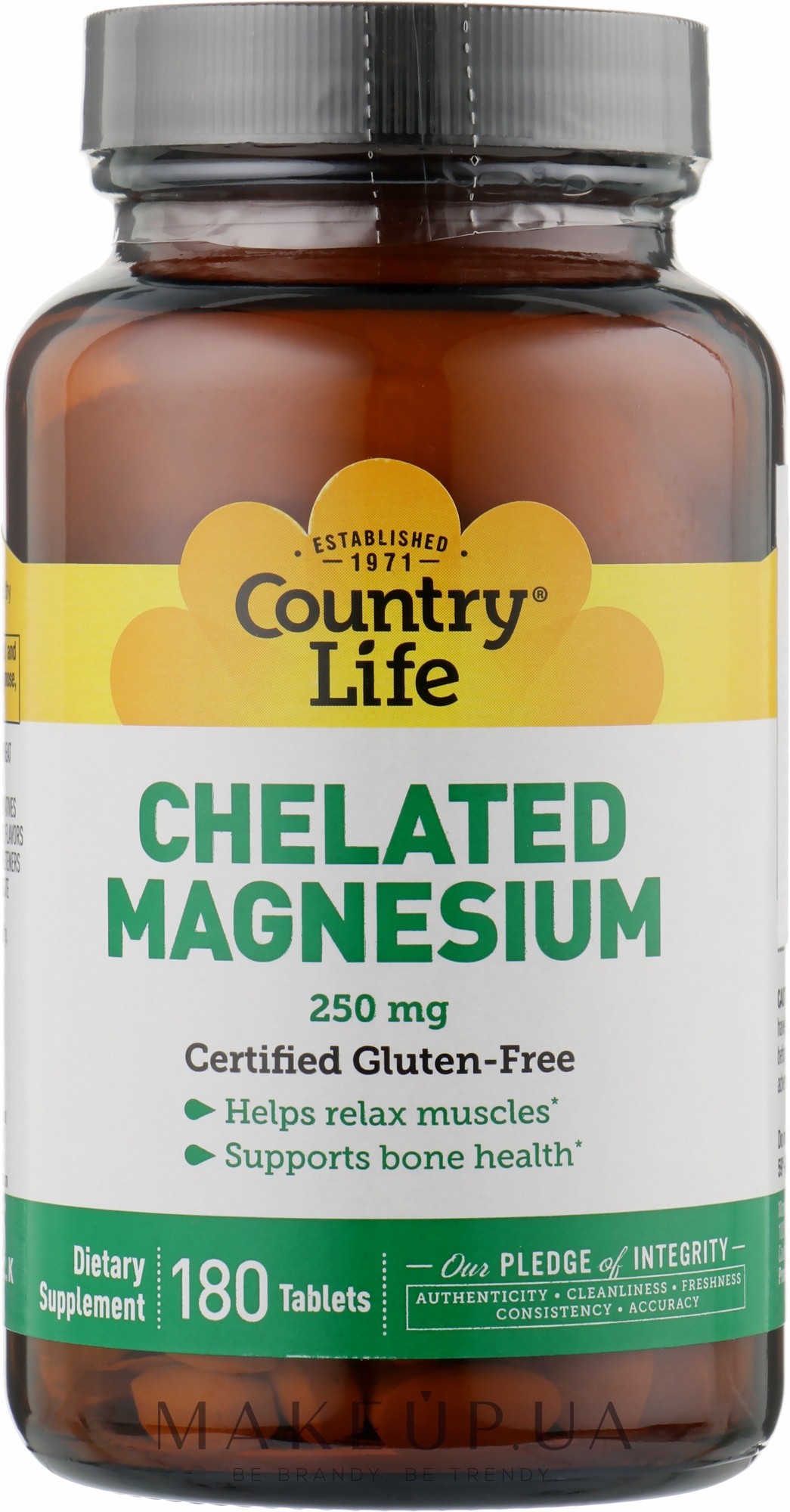 Харчова добавка "Хелатний магній, 250 мг" - Country Life Chelated Magnesium — фото 180шт
