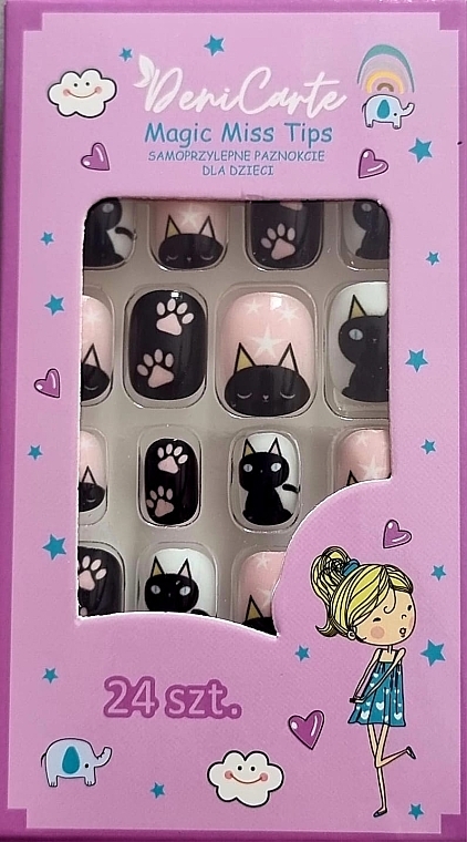 Накладні нігті для дітей "Кіт", чорний, 962 - Deni Carte Magic Miss Tips — фото N1
