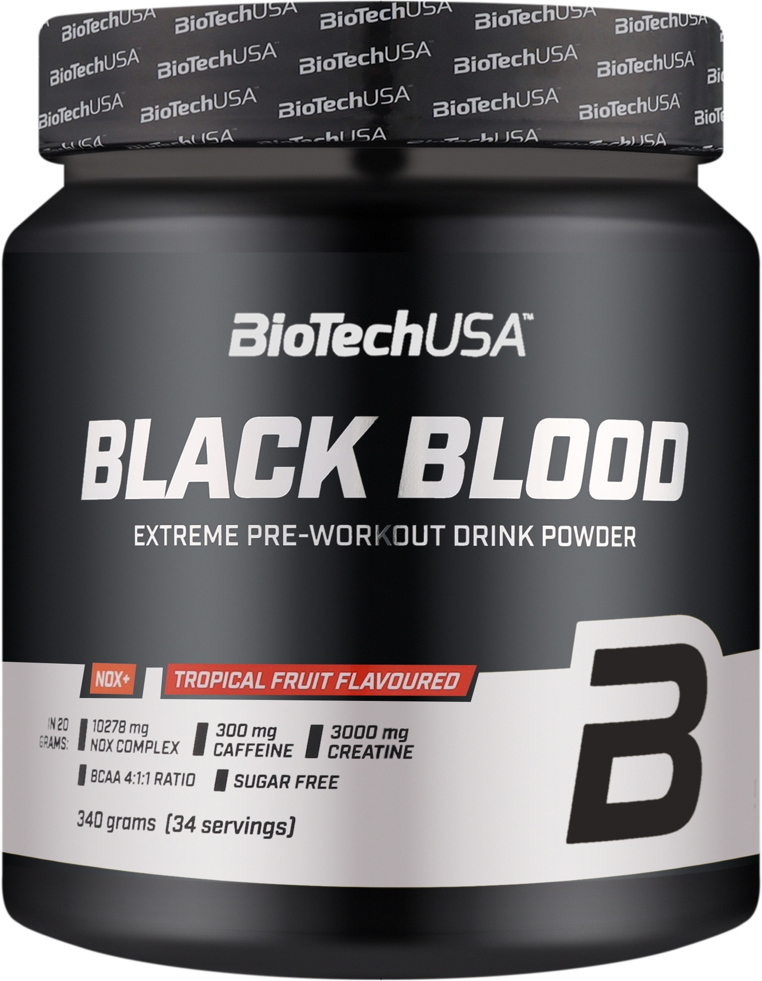 Передтренувальний комплекс "Тропічні фрукти" - BioTechUSA Black Blood NOX+ Tropical Fruit Extreme Pre-Workout Formula — фото 330g