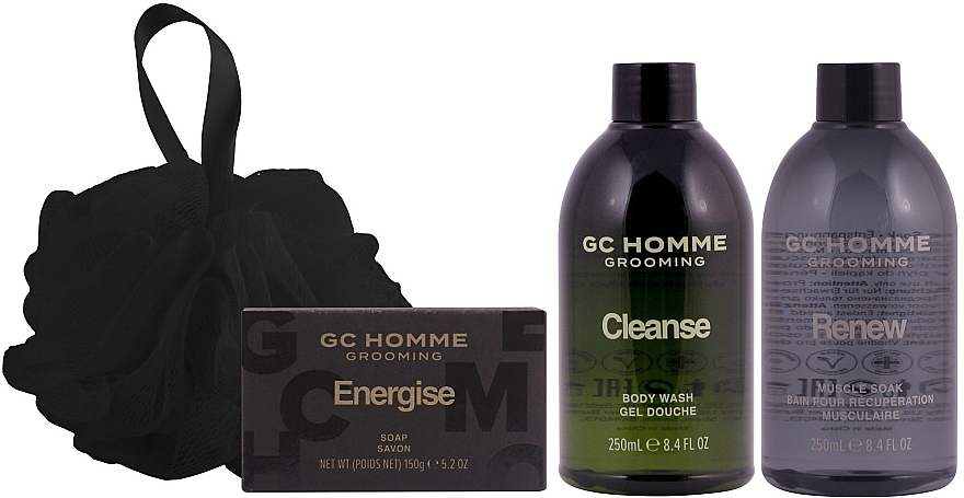 Набор - Grace Cole GC Homme Grooming Full Body Cleanse (b/wash/250ml + sponge/1pc + soap/150g + muscle/soak/250ml)  — фото N3