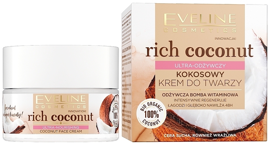 Ультраживильний крем для обличчя - Eveline Cosmetics Rich Coconut Face Cream