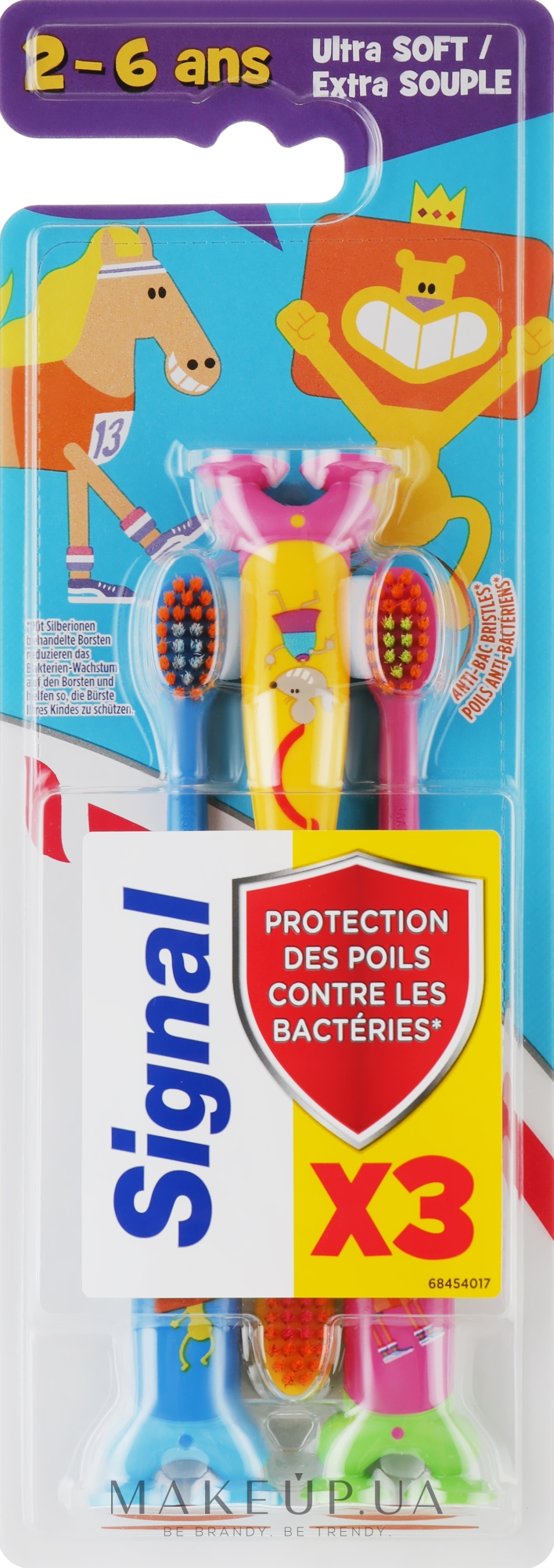 Набір дитячих зубних щіток, жовта + рожева + блакитна - Signal Kids Tripack — фото 3шт