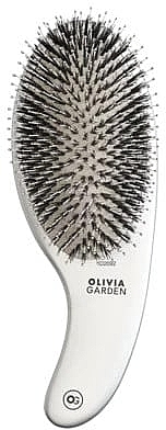 Щетка массажная для волос, комбинированная щетина, серебристая - Olivia Garden Expert Care Curve Boar & Nylon Bristles Silver — фото N1