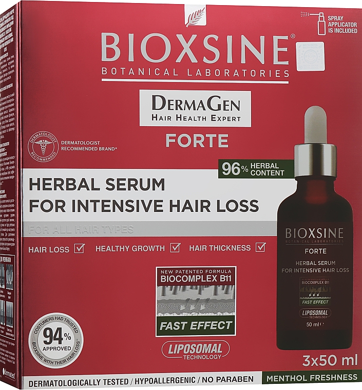 Растительная сыворотка от интенсивного выпадения волос для всех типов - Biota Bioxsine DermaGen Forte Herbal Serum For Intensive Hair Loss — фото N1