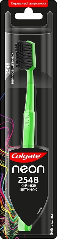 Зубная щетка "2548 кончиков щетинок" средней жесткости, зеленая - Colgate Neon — фото N1