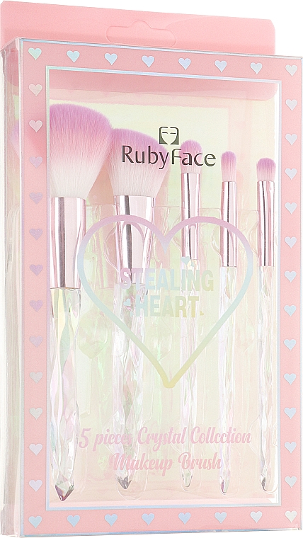 Набір пензлів для макіяжу, 5 шт., рожеві - Ruby Face — фото N7
