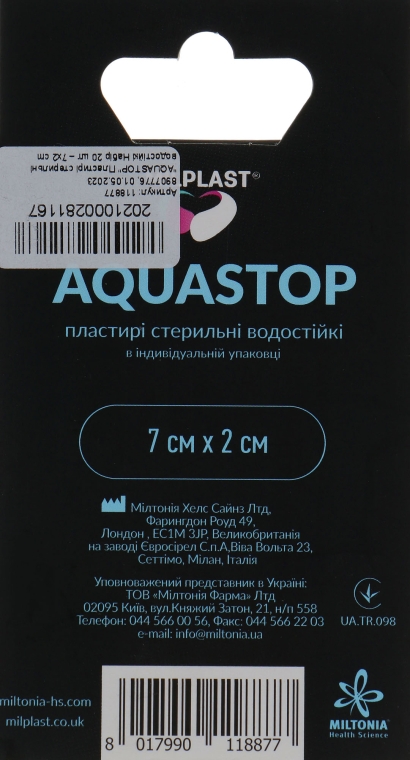 Водостойкие пластыри "Aquastop", 20 шт. - Milplast — фото N2