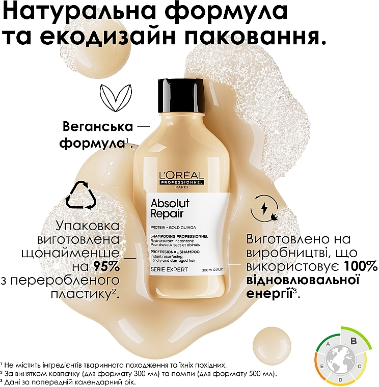 Профессиональный шампунь для сухих и поврежденных волос - L'Oreal Professionnel Serie Expert Absolut Repair Gold Quinoa + Protein Shampoo (рефил) — фото N11