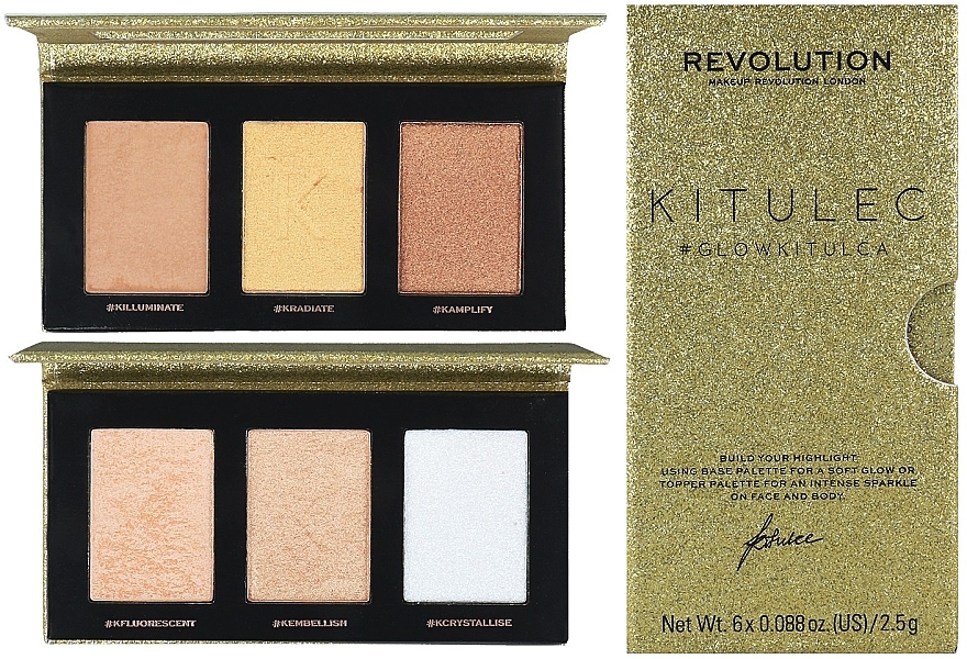 Набір - Makeup Revolution Kitulec #GlowKitulca Highlighter Palette (2xhigh/palette/7.5g) — фото N1