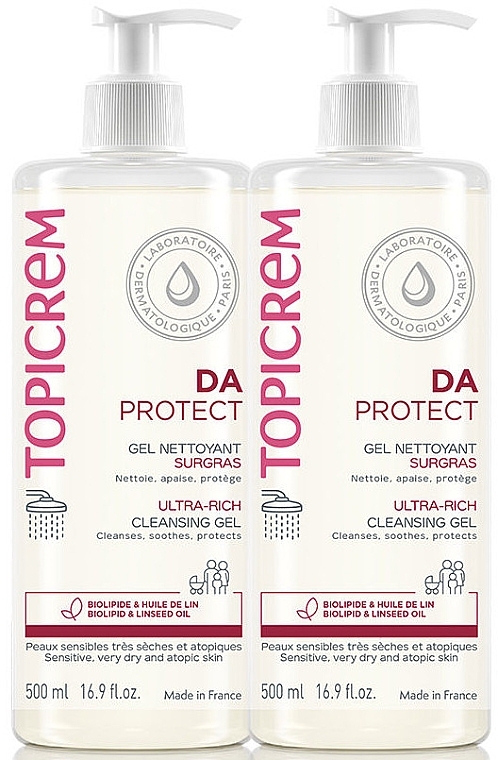 Набор - Topicrem DA Protect Ultra-Rich Cleansing Gel (cl/gel/2x500ml) — фото N1