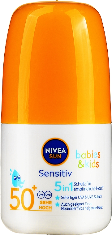 Детский солнцезащитный шариковый лосьон 5 в 1 - NIVEA Sun Babies & Kids Protect & Sensitive Roll-On SPF 50+ — фото N1