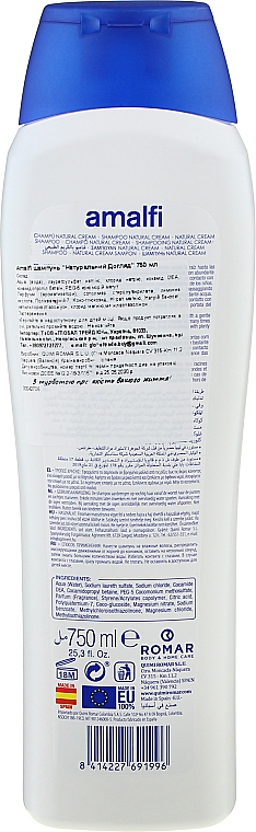 Шампунь для волос "Натуральный крем" - Amalfi Natural Cream Shampoo — фото N2