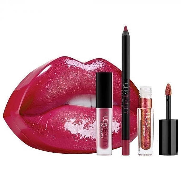 Набір - Huda Beauty Contour & Strobe Set Bombshell & Ritzy (l/pen/1.2g + lipstick/1.9ml + l/gloss/2ml) — фото N1