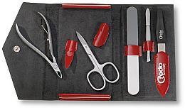 Парфумерія, косметика Набір для манікюру, 5 предметів - Credo Solingen Luxurious Red Leatherette Case