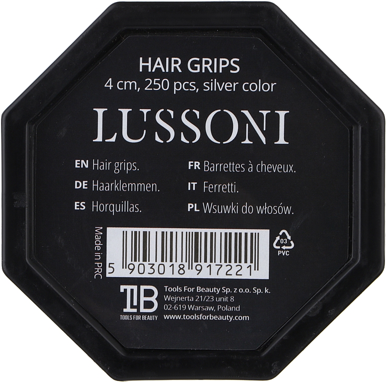 Невидимки прямые для волос 4 см, серебристые - Lussoni Hair Grips Silver — фото N1