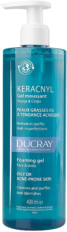 Очищаючий гель для жирної шкіри зі схильністю до акне з дозатором - Ducray Keracnyl Foaming Gel