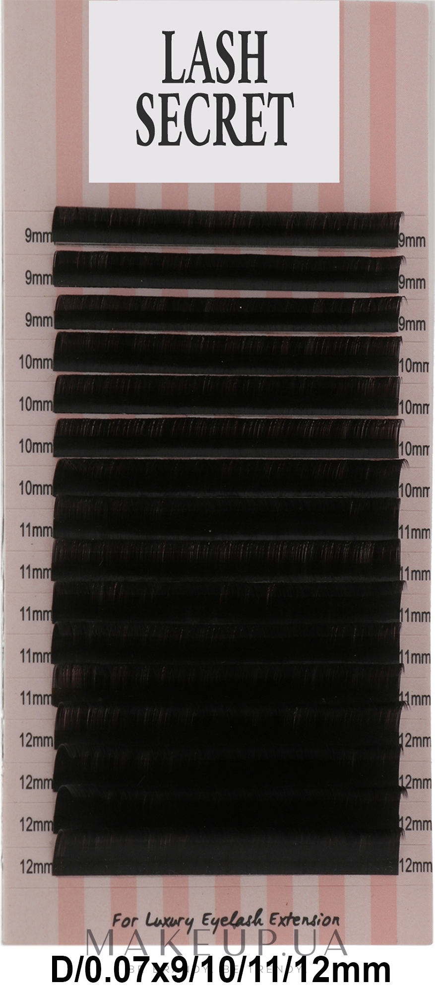 Накладные ресницы, черные, 16 линий (mix, 0,07, D, 9-12) - Lash Secret — фото 1уп