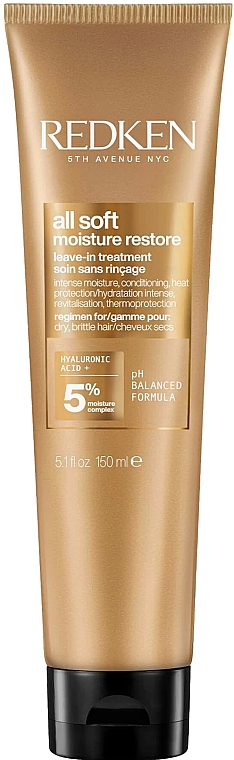 Зволожуючий термозахисний крем для сухого та ламкого волосся - Redken All Soft Moisture Restore Leave-In Treatment — фото N1