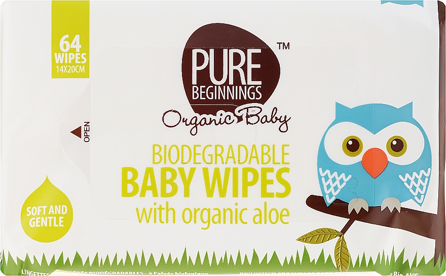 Вологі серветки з алое, 64 шт - Pure Beginnings Biodegradable Aloe Baby Wipes — фото N1