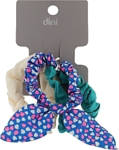 Резинки для волос "Бабочка" , AT-14, молочная + темно-бирюзовая + синяя в сердечки - Dini Every Day — фото N1