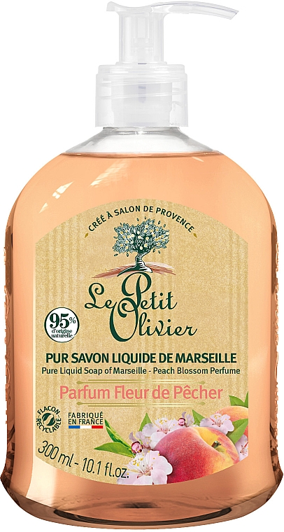 Мыло жидкое с ароматом цветов персика - Le Petit Olivier Pure Liquid Soap of Marseille Peach Blossom — фото N1