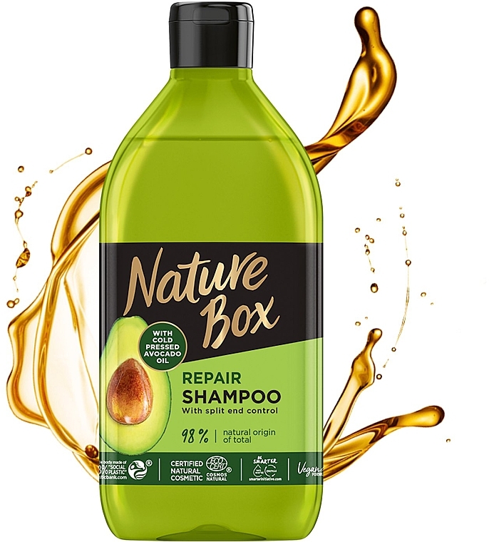 Шампунь для відновлення волосся та проти посічених кінчиків з олією авокадо холодного віджиму - Nature Box Repair Vegan Shampoo with cold pressed Avocado oil — фото N2