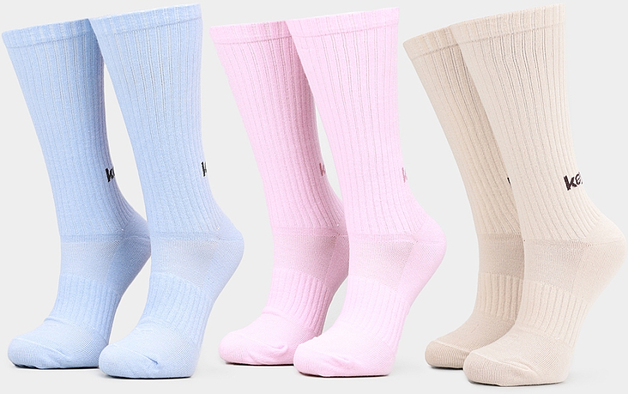 Носки высокие для женщин "Women's Socks KP Sport 3-Pack", 3 пары, голубые, розовые и бежевые - Keyplay — фото N1