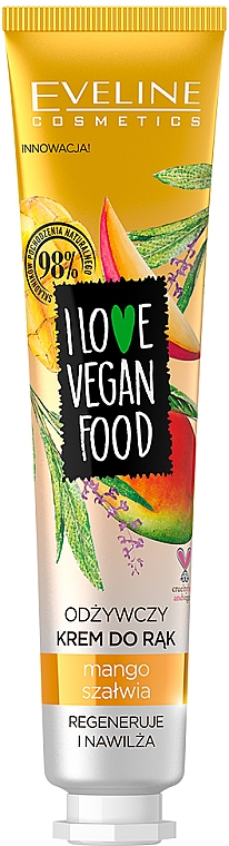 Питательный крем для рук - Eveline Cosmetics I Love Vegan Food Mango & Salvia Hand Crea — фото N1