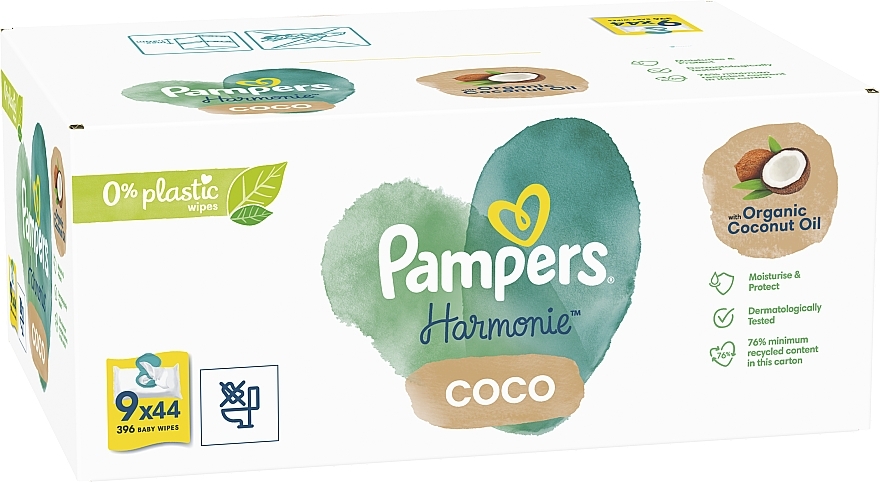 Дитячі вологі серветки, 9x44 шт. - Pampers Harmonie Coco Body Wipes — фото N10