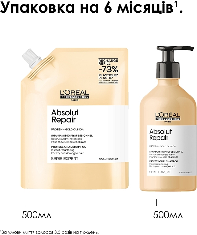 Професійний шампунь для сухого та пошкодженого волосся - L'Oreal Professionnel Serie Expert Absolut Repair Gold Quinoa + Protein Shampoo (рефіл) — фото N10