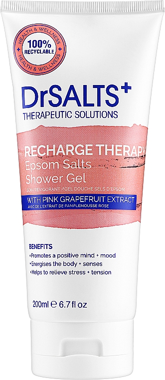 Гель для душа с экстрактом грейпфрута - Dr Salts + Recharge Therapy Epsom Shower Gel (туба) — фото N1