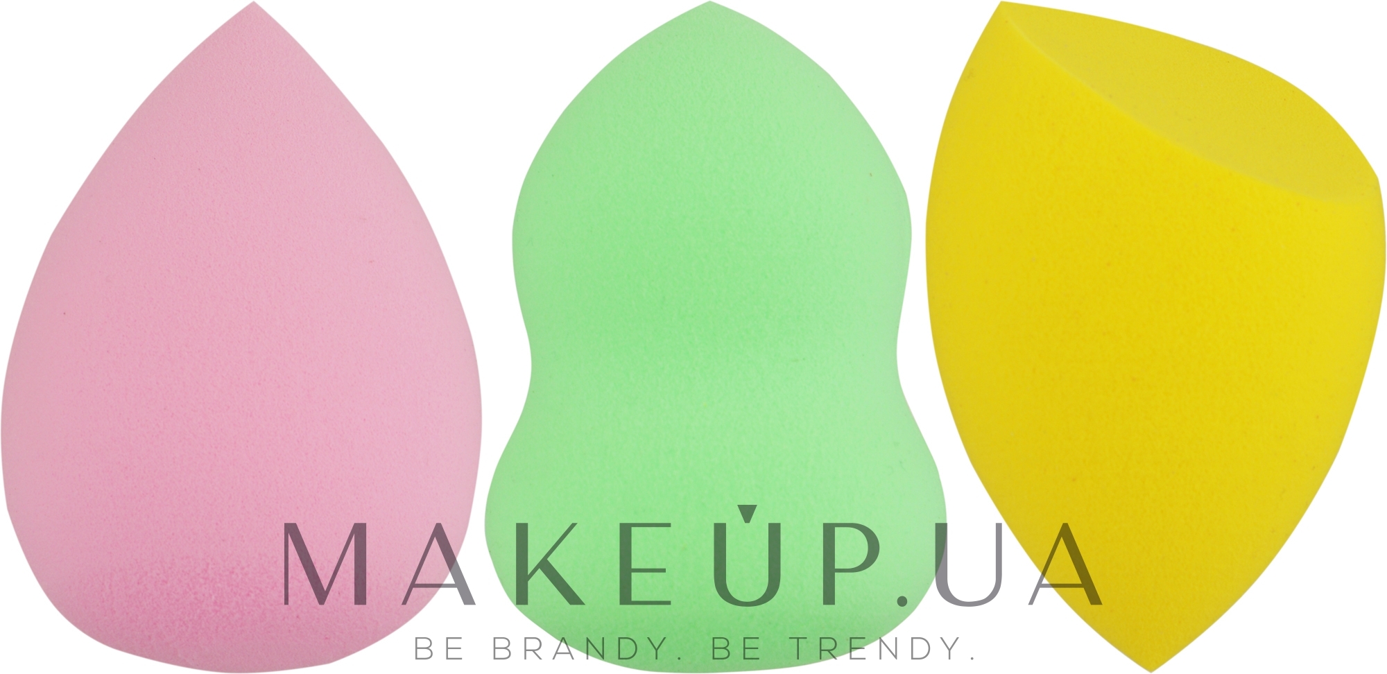 Набор спонжей для макияжа Beauty Blende (Капля, Срез, Фигурный), салатовый+розовый+желтый - Puffic Fashion PF-232 — фото 3шт
