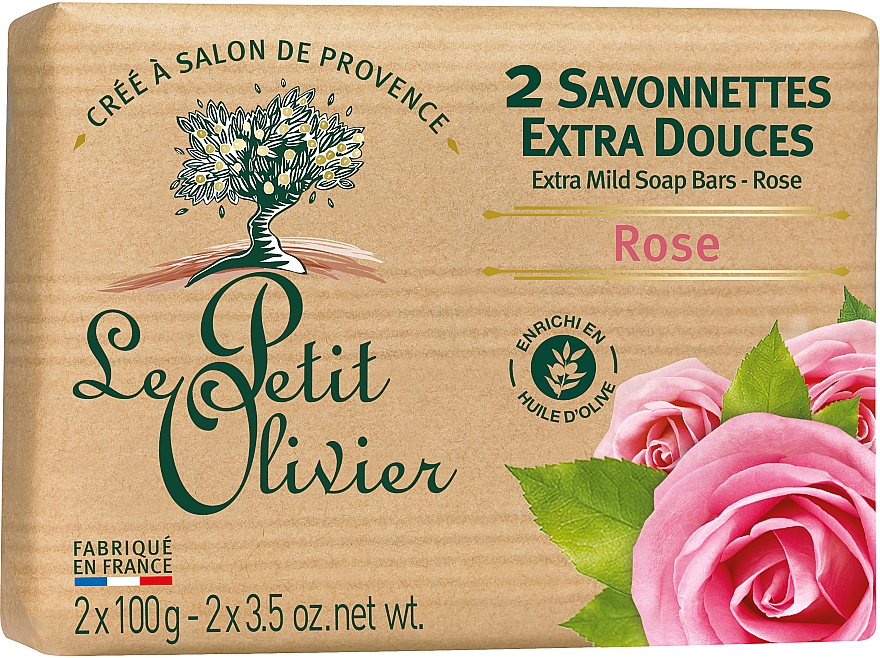 Мило екстраніжне, з екстрактом троянди - Le Petit Olivier - 2 extra mild soap bars - Rose — фото N2