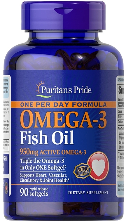Омега-3, 950 мг, в гелевых капсулах - Puritan's Pride One Per Day Omega-3 Fish Oil 950mg Softgels — фото N1