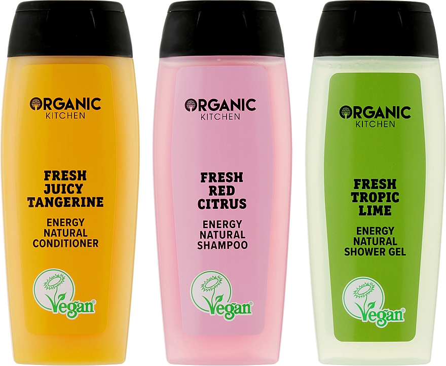 Набор для душа "Энергетический цитрусовый бар" - Organic Shop Organic Kitchen Kit (shower/gel/100ml + cond/100ml + sham/100ml) — фото N2