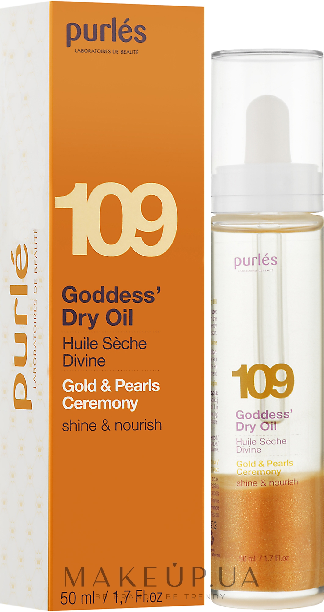 Суха олія для обличчя й тіла - Purles Gold & Pearls Ceremony Goddes Dry Oil 109 — фото 50ml