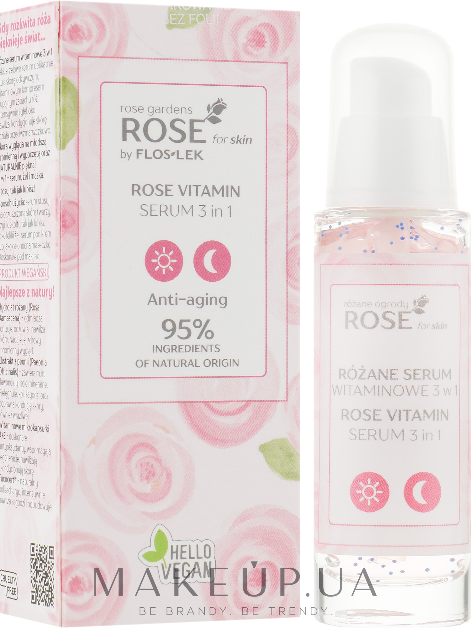 Витаминная сыворотка 3в1 для лица, шеи и зоны декольте - Floslek Rose For Skin Rose Gardens Rose Vitamin Serum 3 in 1 — фото 30ml