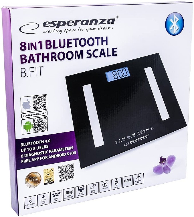 Ваги підлогові, діагностичні, чорні - Esperanza 8 In 1 Bluetooth Bathroom Scale B.Fit EBS016K — фото N4
