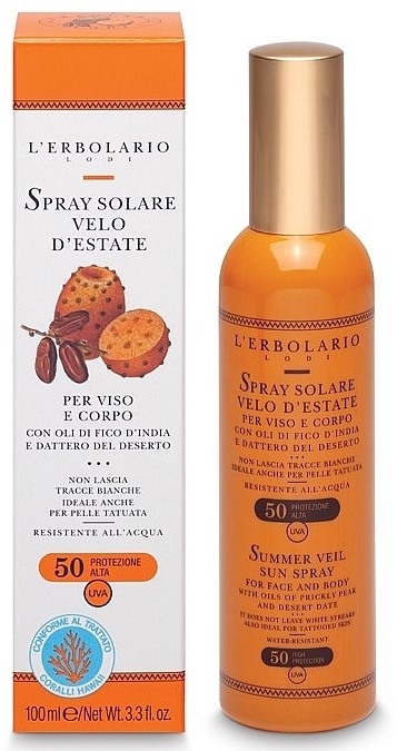 Сонцезахисний спрей з оліями опунції та пустельного фініка - L'Erbolario Summer Veil Solar Spray SPF 50 — фото N1