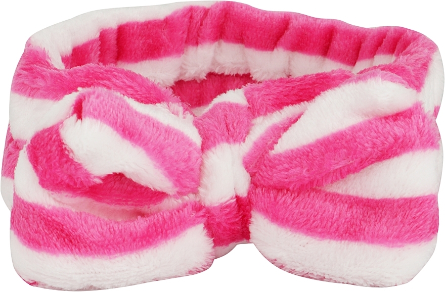 Косметична пов'язка "Бант", біло-рожева в смужку - Cosmo Shop — фото N1