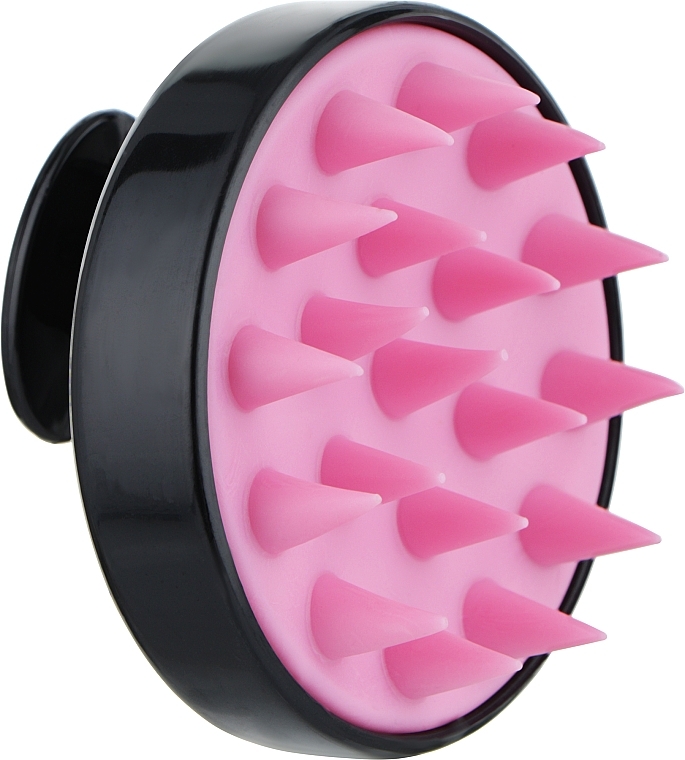Щітка-масажер силіконова з ручкою CS041BR, кругла матова, чорна з рожевим - Cosmo Shop