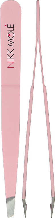 Пинцет для бровей классический с чехлом, розовый - Nikk Mole